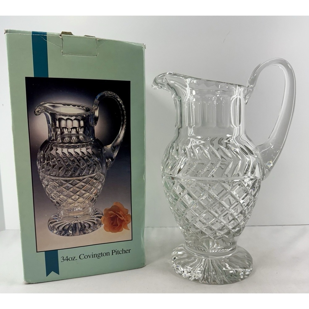 Shannon by‎ Godinger Covington Crystal Pitcher 34oz Mouth Blown w/ Box Thick 11"
